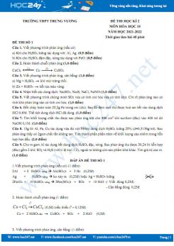 Bộ 5 đề thi HK2 môn Hóa học 10 năm 2021-2022 có đáp án Trường THPT Trưng Vương