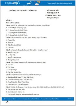 Bộ 5 đề thi HK2 môn Lịch Sử 7 năm 2021-2022 có đáp án Trường THCS Nguyễn Chí Thanh