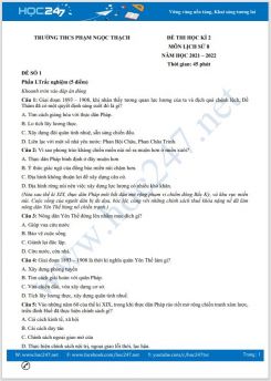 Bộ 5 đề thi HK2 môn Lịch Sử 8 năm 2021-2022 có đáp án Trường THCS Phạm Ngọc Thạch
