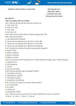 Bộ 5 đề thi HK2 môn Hóa học 9 năm 2021-2022 có đáp án Trường THCS Dương Văn Dương