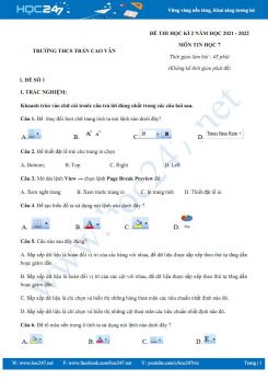 Bộ 5 đề thi HK2 môn Tin học 7 năm 2021-2022 - Trường THCS Trần Cao Vân có đáp án