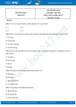 Bộ 3 Đề thi HK2 môn Công Nghệ 6 KNTT năm 2021-2022 Trường THCS Thái Tân có đáp án