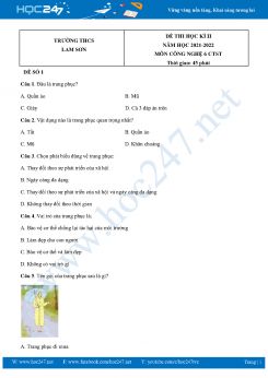 Bộ 3 Đề thi HK2 môn Công Nghệ 6 CTST năm 2021-2022 Trường THCS Lam Sơn có đáp án