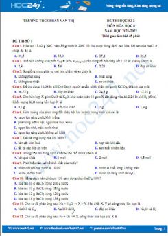 Bộ 5 đề thi HK2 môn Hóa học 8 năm 2021-2022 có đáp án Trường THCS Phan Văn Trị