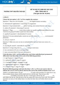 Bộ 5 đề thi HK2 môn Tiếng Anh 10 có đáp án năm 2021-2022 Trường THPT Nguyễn Thái Học