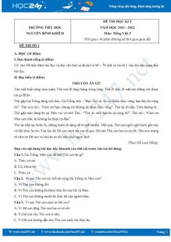 Bộ 3 đề thi HK2 môn Tiếng Việt 2 CD có đáp án năm 2021-2022 Trường TH Nguyễn Bỉnh Khiêm