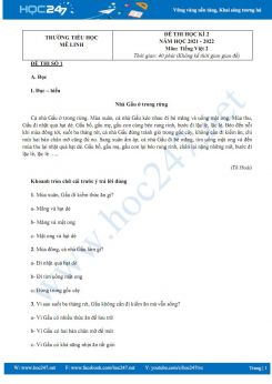 Bộ 3 đề thi HK2 môn Tiếng Việt 2 CTST có đáp án năm 2021-2022 Trường TH Mê Linh