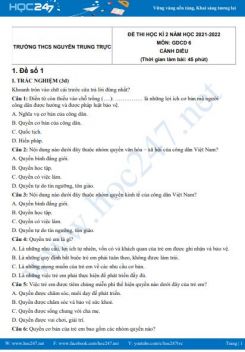 Bộ 5 đề thi HK2 môn GDCD 6 Cánh diều năm 2021-2022 có đáp án Trường THCS Nguyễn Trung Trực