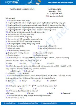 Bộ 5 đề thi HK2 môn Vật Lý 12 năm 2021-2022 có đáp án Trường THPT Mai Thúc Loan