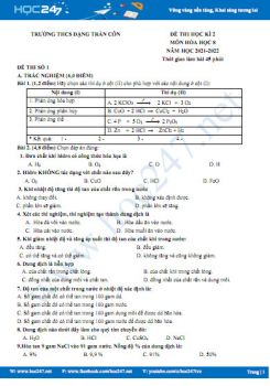 Bộ 5 đề thi HK2 môn Hóa học 8 năm 2021-2022 có đáp án Trường THCS Đặng Trần Côn