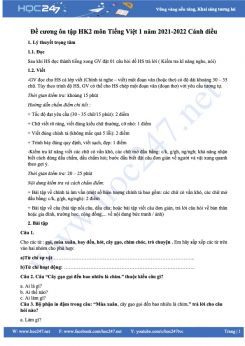 Đề cương ôn tập HK2 môn Tiếng Việt 1 năm 2021-2022 Cánh diều