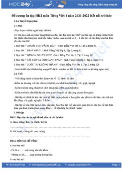 Đề cương ôn tập HK2 môn Tiếng Việt 1 năm 2021-2022 Kết nối tri thức