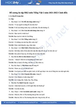 Đề cương ôn tập HK2 môn Tiếng Việt 2 năm 2021-2022 Cánh Diều