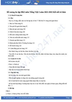 Đề cương ôn tập HK2 môn Tiếng Việt 2 năm 2021-2022 Kết nối tri thức