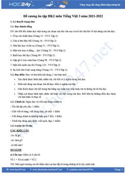 Đề cương ôn tập HK2 môn Tiếng Việt 3 năm 2021-2022