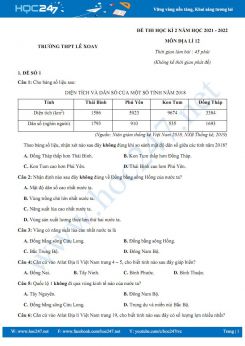 Bộ 5 đề thi HK2 môn Địa Lí 12 năm 2021-2022 - Trường THPT Lê Xoay có đáp án