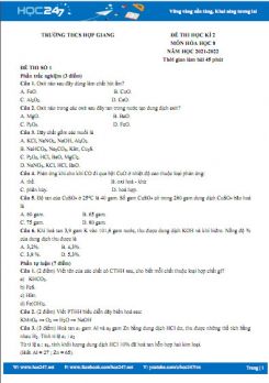 Bộ 5 đề thi HK2 môn Hóa học 8 năm 2021-2022 có đáp án Trường THCS Hợp Giang