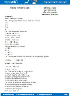 Bộ 5 đề thi HK2 môn Hóa học 8 năm 2021-2022 có đáp án Trường THCS Đồng Khởi