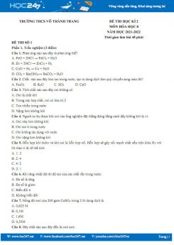 Bộ 5 đề thi HK2 môn Hóa học 8 năm 2021-2022 có đáp án Trường THCS Võ Thành Trang