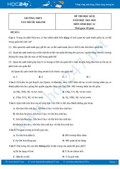 Bộ 5 Đề thi HK2 môn Sinh Học 12 năm 2021-2022 Trường THPT Tân Phước Khánh có đáp án