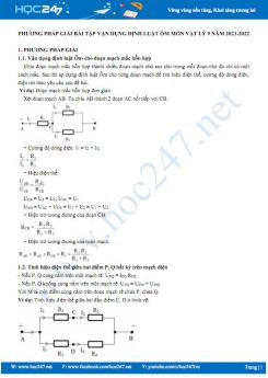 Phương pháp giải bài tập vận dụng định luật ôm môn Vật Lý 9 năm 2021-2022