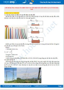 Chủ đề sự phụ thuộc của điện trở vào tiết diện dây dẫn môn Vật Lý 9 năm 2021-2022