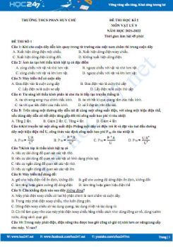 Bộ 5 đề thi HK2 môn Vật Lý 9 năm 2021-2022 có đáp án Trường THCS Phan Huy Chú
