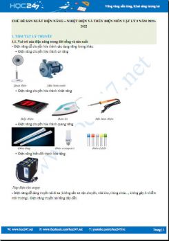 Chủ đề sản xuất điện năng, nhiệt điện và thủy điện môn Vật Lý 9 năm 2021-2022