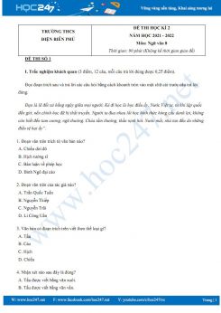 Bộ 3 đề thi HK2 môn Ngữ văn 8 có đáp án năm 2021-2022 trường THCS Điện Biên Phủ