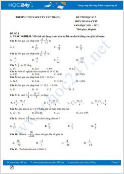 Bộ 5 đề thi HK2 môn Toán 6 CTST năm 2021-2022 có đáp án Trường THCS Nguyễn Tất Thành
