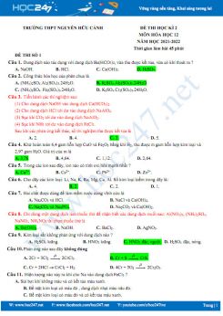 Bộ 5 đề thi HK2 môn Hóa học 12 năm 2021-2022 có đáp án Trường THPT Nguyễn Hữu Cảnh