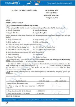 Bộ 5 đề thi HK2 môn Lịch Sử 8 năm 2021-2022 có đáp án Trường THCS Huỳnh Tấn Phát