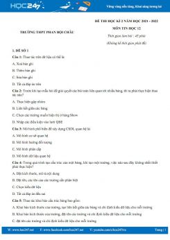 Bộ 3 đề thi HK2 môn Tin học 12 năm 2021-2022 - Trường THPT Phan Bội Châu có đáp án