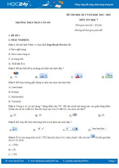 Bộ 3 đề thi HK2 môn Tin học 7 năm 2021-2022 - Trường THCS Trần Văn Ơn có đáp án