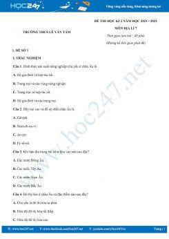 Bộ 5 đề thi HK2 môn Địa Lí 7 năm 2021-2022 -Trường THCS Lê Văn Tám có đáp án