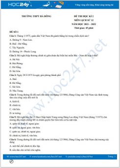 Bộ 5 đề thi HK2 môn Lịch Sử 12 năm 2021-2022 có đáp án Trường THPT Hà Đông