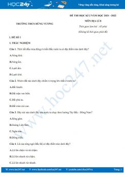 Bộ 5 đề thi HK2 môn Địa Lí 8 năm 2021-2022 -Trường THCS Hùng Vương có đáp án