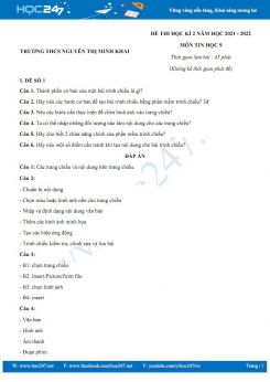 Bộ 5 đề thi HK2 môn Tin học 9 năm 2021-2022 - Trường THCS Nguyễn Thị Minh Khai có đáp án