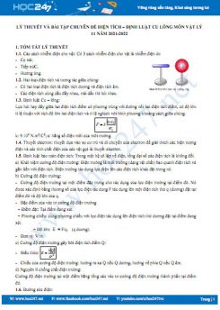 Lý thuyết và bài tập chuyên đề điện tích, định luật Cu lông môn Vật Lý 11 năm 2021-2022