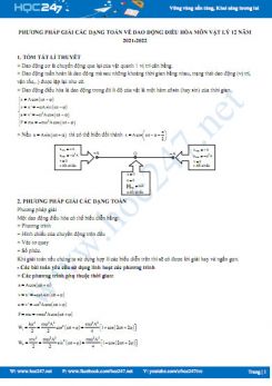 Phương pháp giải các dạng toán về dao động điều hòa môn Vật Lý 12 năm 2021-2022