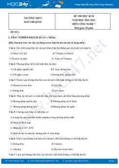 Bộ 3 Đề thi HK2 môn Công Nghệ 7 năm 2021-2022 Trường THCS Ngô Chí Quốc có đáp án