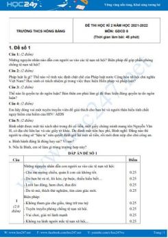 Bộ 5 đề thi HK2 môn GDCD 8 có đáp án năm 2021-2022 Trường THCS Hồng Bàng
