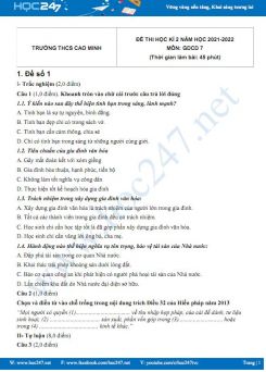 Bộ 5 đề thi HK2 môn GDCD 7 có đáp án năm 2021-2022 Trường THCS Cao Minh