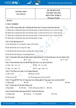 Bộ 3 Đề thi HK2 môn Công Nghệ 11 năm 2021-2022 Trường THPT Nguyễn Du có đáp án