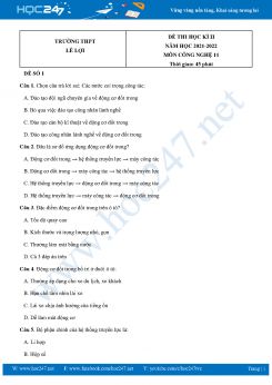 Bộ 3 Đề thi HK2 môn Công Nghệ 11 năm 2021-2022 Trường THPT Lê Lợi có đáp án