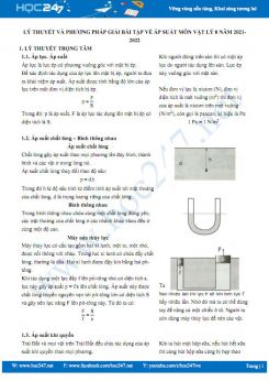 Lý thuyết và phương pháp giải bài tập về áp suất môn Vật Lý 8 năm 2021-2022