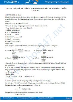 Phương pháp giải bài toán áp dụng công thức vận tốc môn Vật Lý 8 năm 2021-2022