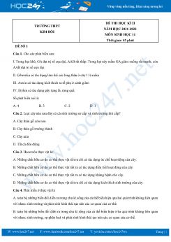 Bộ 5 Đề thi HK2 môn Sinh Học 11 năm 2021-2022 Trường THPT Kim Bôi có đáp án