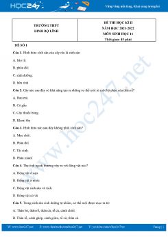 Bộ 5 Đề thi HK2 môn Sinh Học 11 năm 2021-2022 Trường THPT Đinh Bộ Lĩnh có đáp án