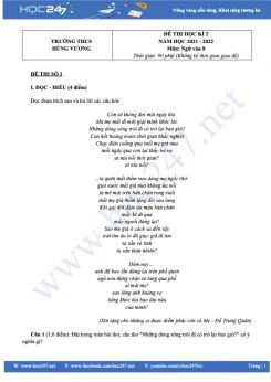 Bộ 3 đề thi HK2 môn Ngữ văn 8 có đáp án năm 2021-2022 trường THCS Hùng Vương